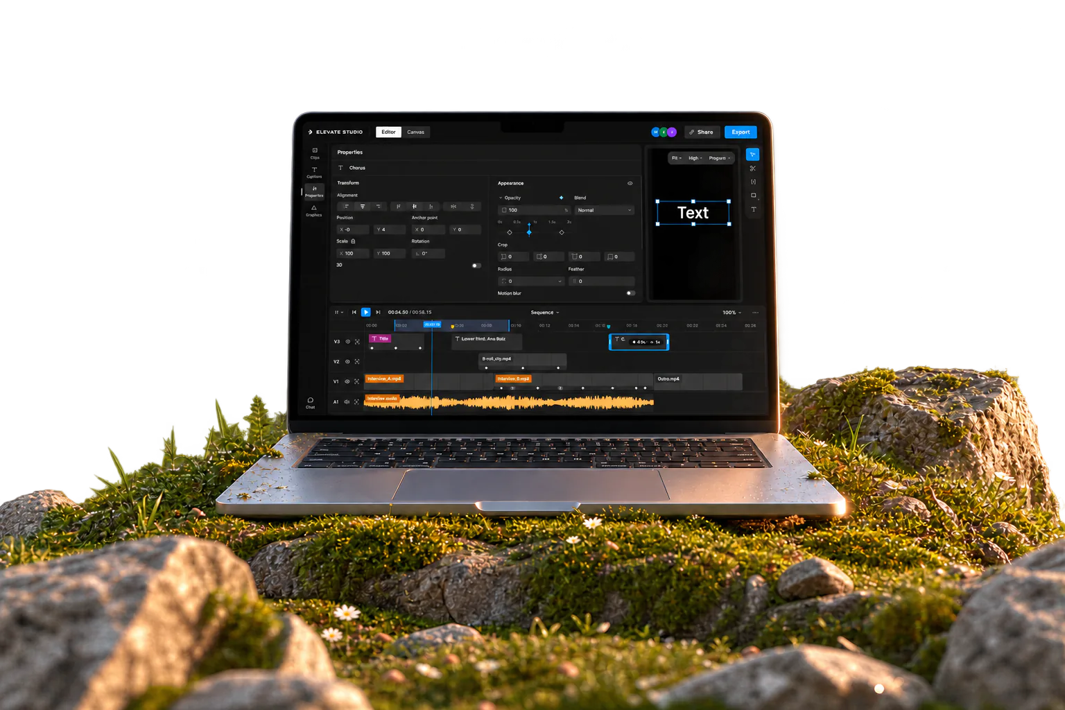 Elevate Studio editor on a laptop